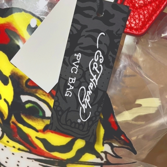 Ed Hardy Tiger PVC Tote Bag – Clear Red See-Through Y2K Statement Piece – NWT - Picture 6 of 7